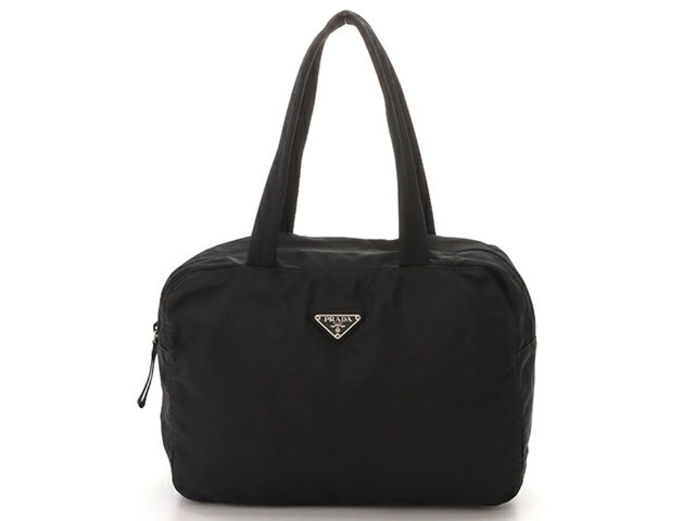 Prada black Tessuto top handle bag structured shape